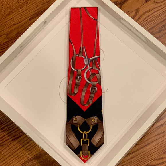Vintage Gucci Tie - Black & Red Bridle Bit Silk - Picture 1 of 6